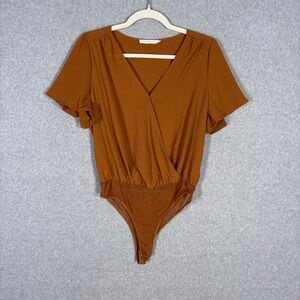 Lush Wrap Bodysuit Small Rust Burnt‎ Textured Coquette Romantic Feminine Neutral